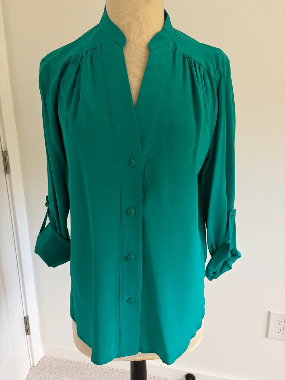 Diane Von Furstenberg Emerald Green Button-Front Blouse